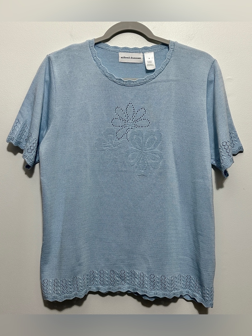 Vintage Alfred Dunner Grandmacore Floral Blue Knit Top Women’s Size M